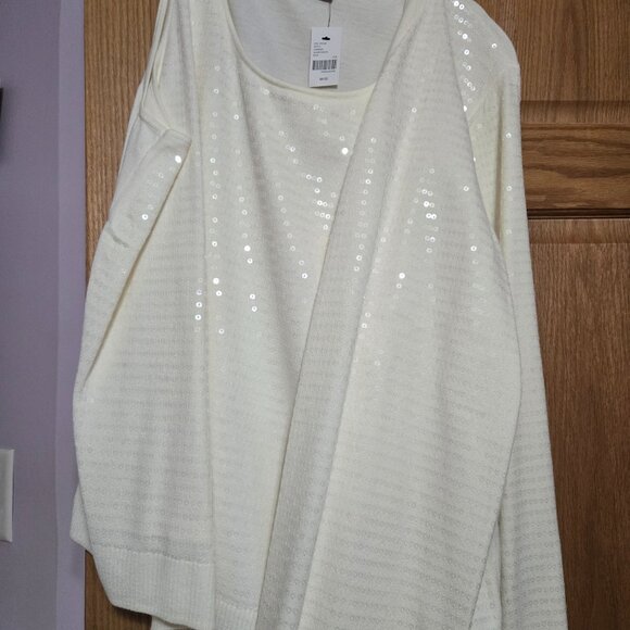 Long Sleeve 2-piece Sequin Cardigan, 18/20, Cream - Picture 2 of 3